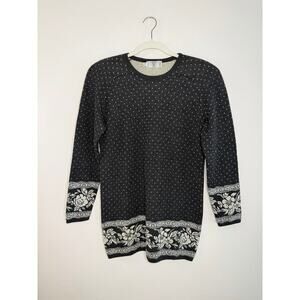 VTG Mint 80s Valentino Studio 100% Wool Cottagecore Floral Knit Sweater Dress 8